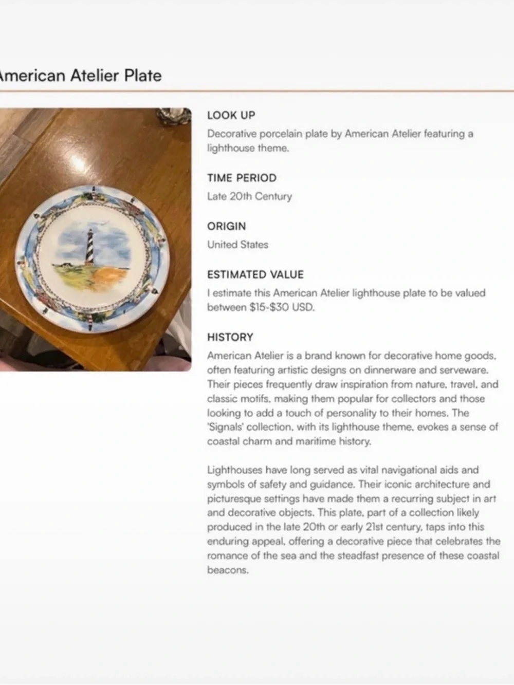 American Atelier Lighthouse Scenic Decorative Porcelain Plate
